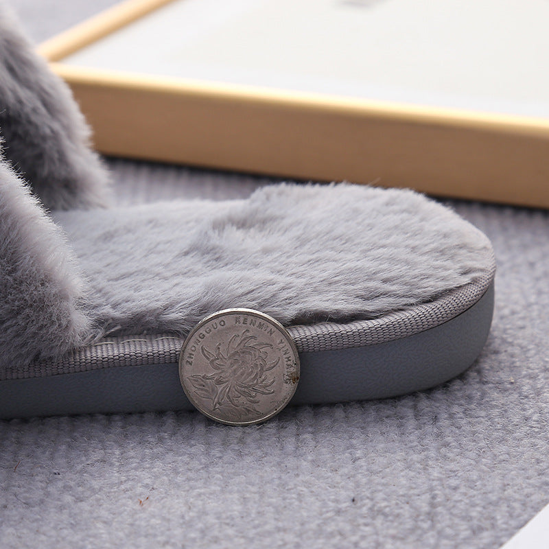 Home Furry Slippers With Two Open-toed Outer Wear
