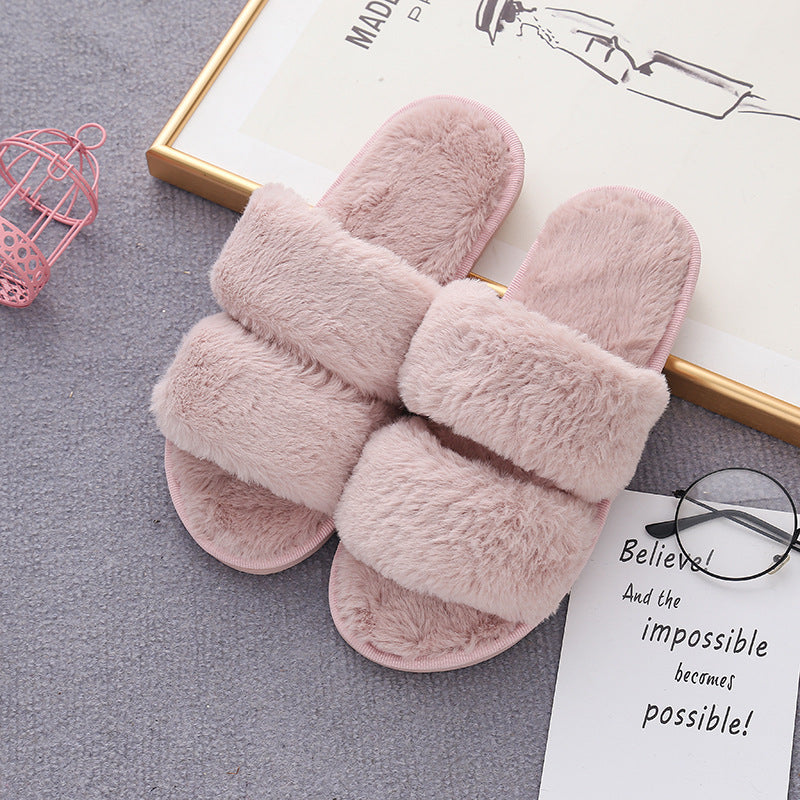 Home Furry Slippers With Two Open-toed Outer Wear