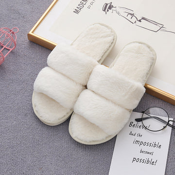 Home Furry Slippers With Two Open-toed Outer Wear