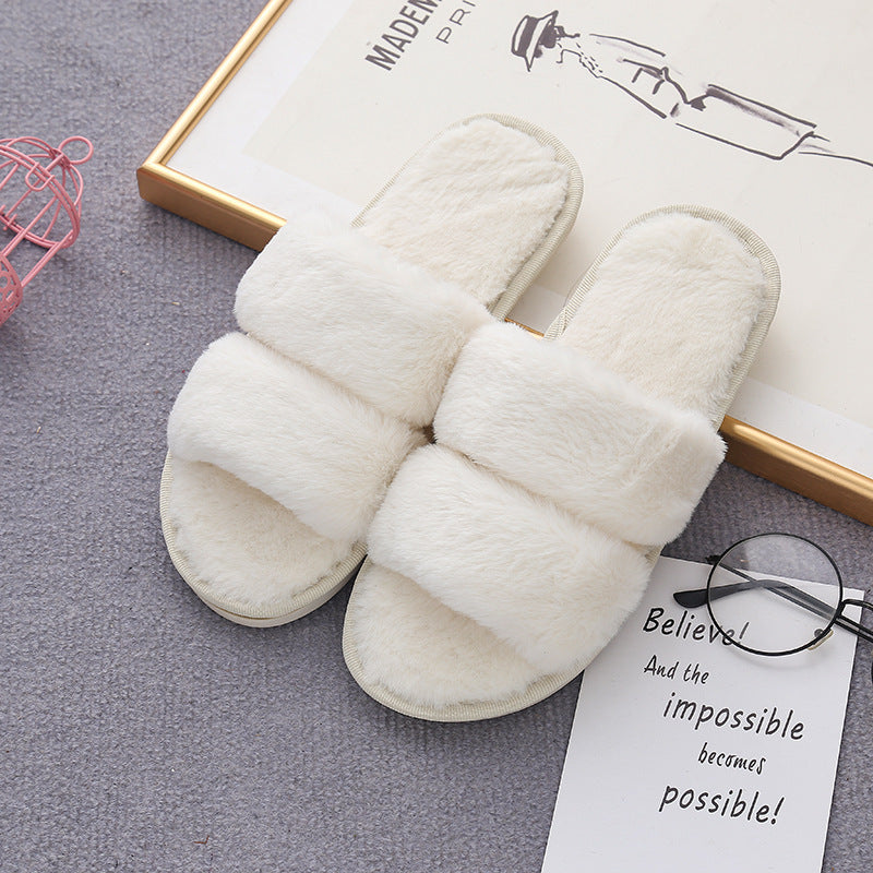 Home Furry Slippers With Two Open-toed Outer Wear