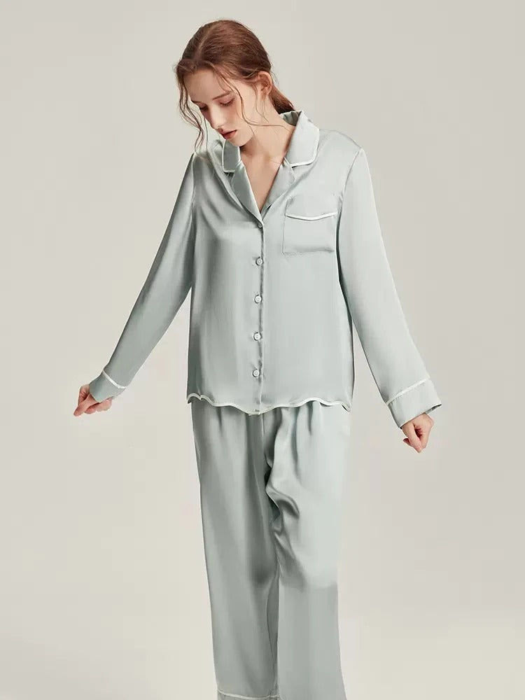 Silk Pajamas Women's Home Wear Long Sleeve 100 Mulberry Silk Two-piece Set