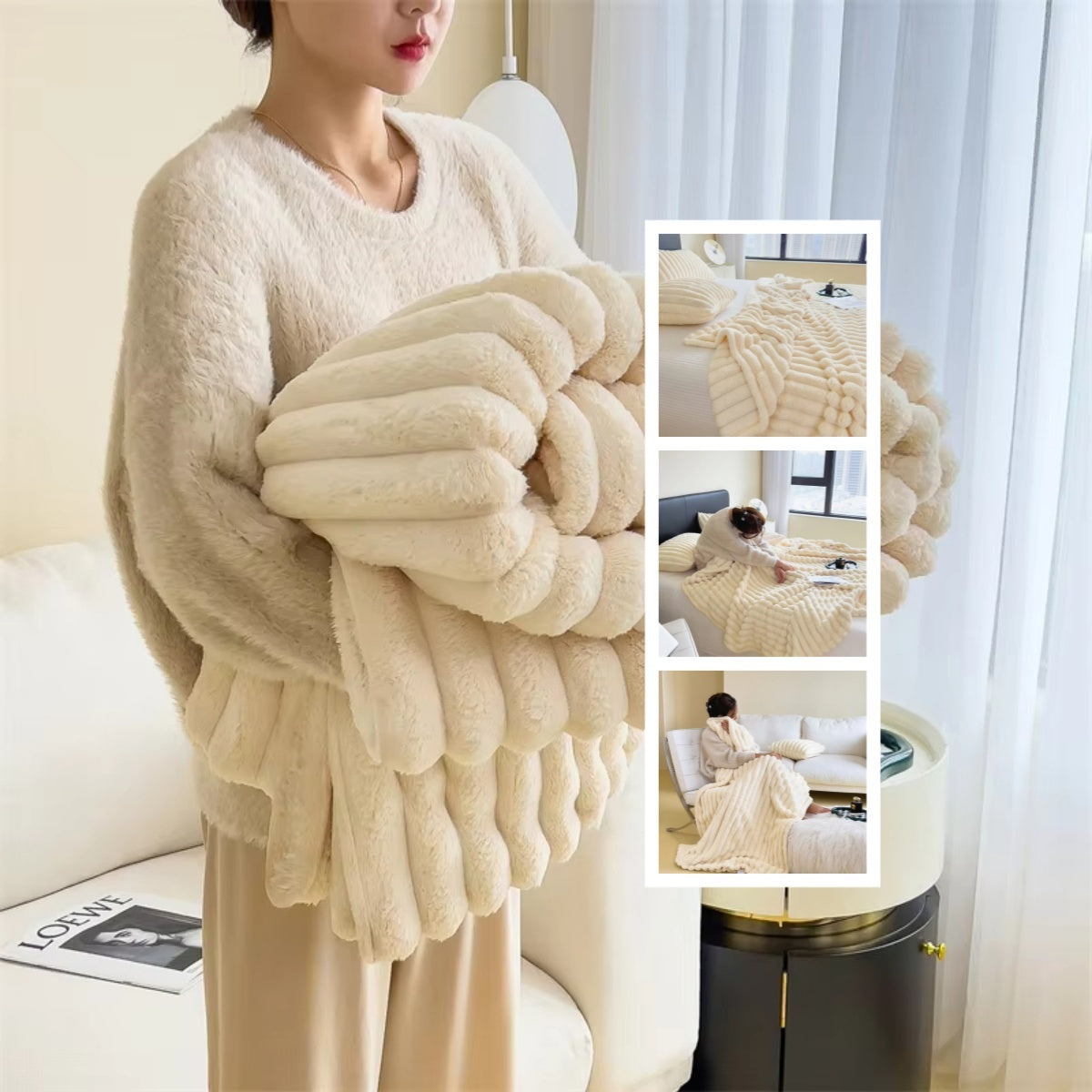 Soft Wind Bubble Velvet Blanket Warm Rabbit Fur Blanket