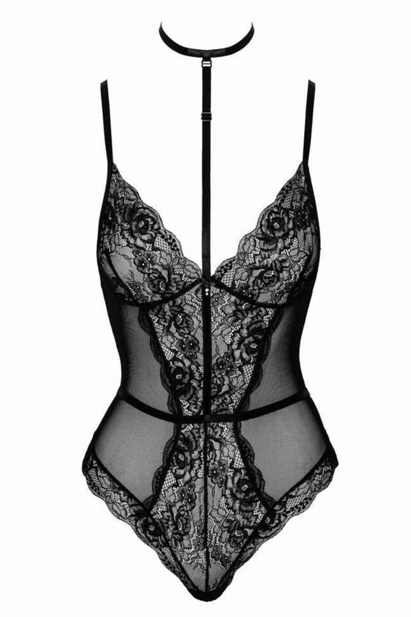 Black Lace and Fine Mesh Bodysuit by Kissable