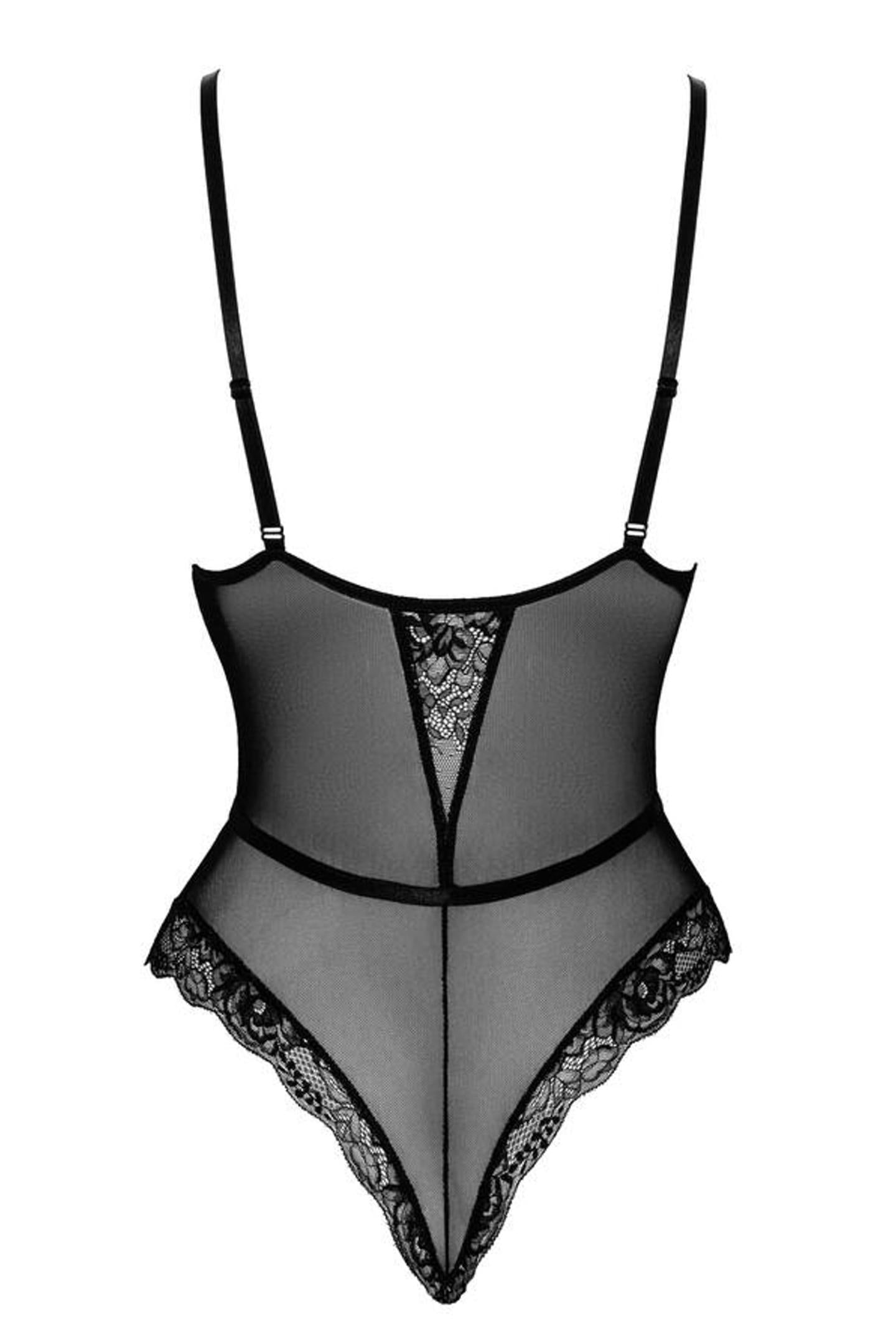 Black Lace and Fine Mesh Bodysuit by Kissable