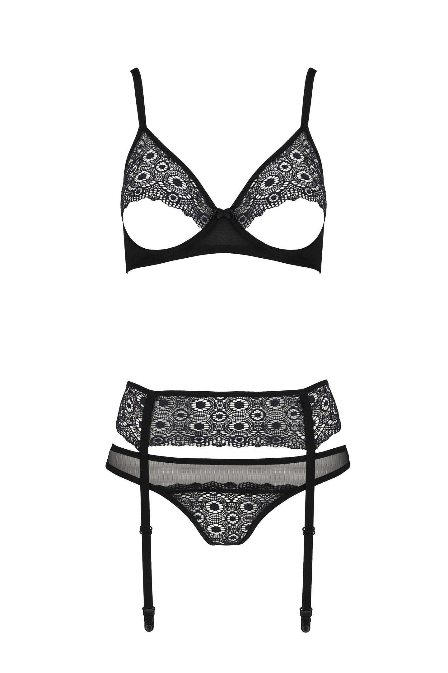 Black mesh-and-lace Set