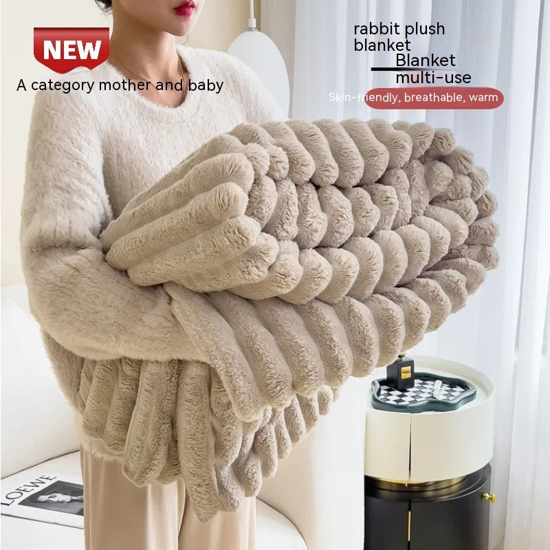 Soft Wind Bubble Velvet Blanket Warm Rabbit Fur Blanket