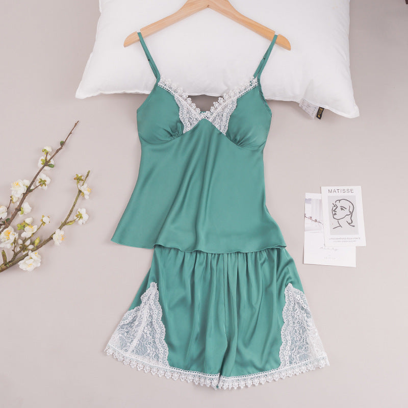 Casual Shorts Two-piece Ladies Pijamas -Silk Imitation