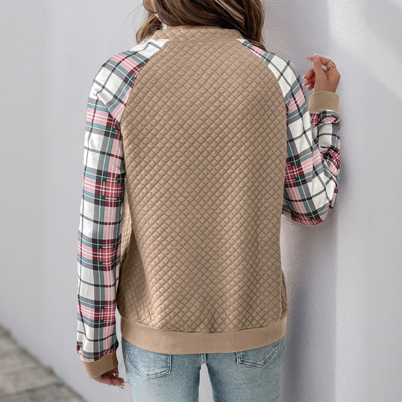 Retro Plaid Zip-Collar Jumper