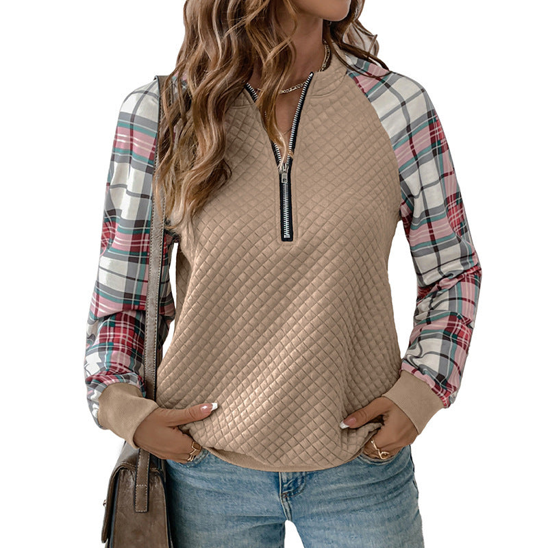 Retro Plaid Zip-Collar Jumper