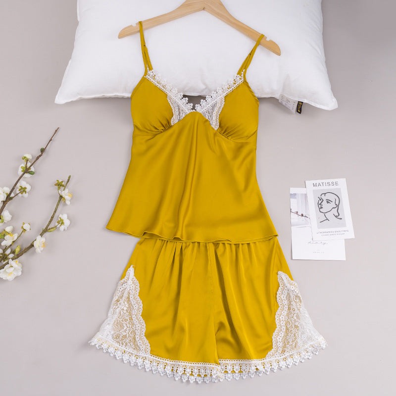 Casual Shorts Two-piece Ladies Pijamas -Silk Imitation