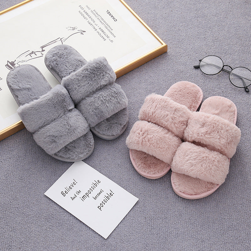 Home Furry Slippers With Two Open-toed Outer Wear