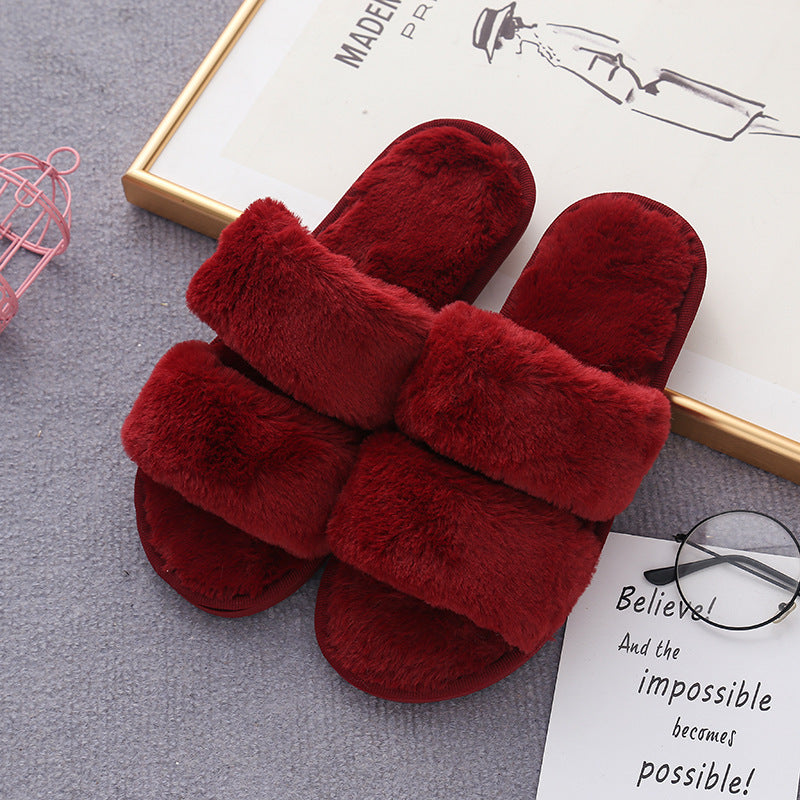 Home Furry Slippers With Two Open-toed Outer Wear